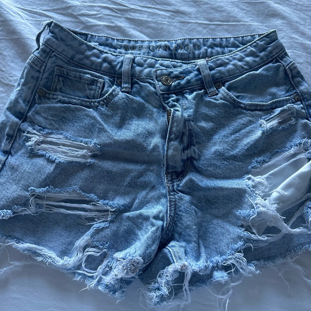 American Eagle Outfitters Women's Ripped Jean Shorts - Light Blue